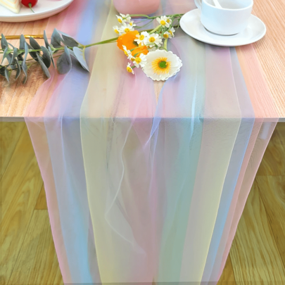 1pc Rainbow Gradient Tulle Fabric Roll - 1/2/3 Meters, Pastel Ombre Design For Birthday Party Backdrops, Table Decorations, Gift Wrapping & DIY Crafts, Machine Washable, Birthday Party Decorations, Soft Texture