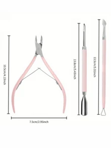 LOMILD 3Pcs/Set Nail Art Beauty Set Stainless Steel Hardness High Standing Shaping Nail Scissors Not Easy To Rust Double Head Steel Push Nail Surface Dirt Remover Nail Polish Glue Not Hurt Nail Care Set