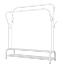 Metal Clothes Rail, Double Clothing Rail, Heavy Duty Clothes Rack, 2-Tier Shoe Rack, Free Standing Rails To Hang Clothes For Bedroom-Black/White - White - View 3