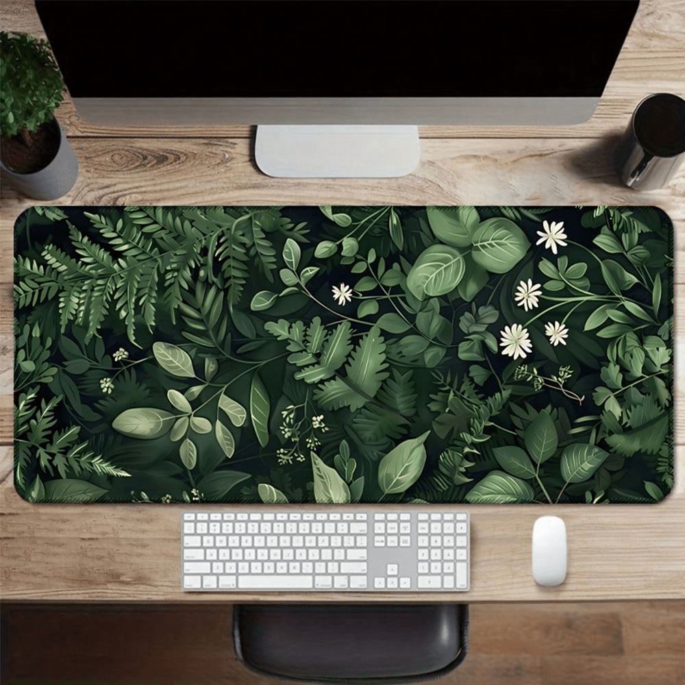 1PC Extra Large Keyboard Mouse Pad Watch Pad Green Plant Leaf HD Mouse Pad X/XL/XXL 3 Sizes PC And Laptop Mouse Pad, Non-Slip Base, Washable, Precision Spliced Edges, Extended Gaming Pad Back To School
