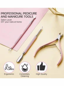 LOMILD 3Pcs/Set Nail Art Beauty Set Stainless Steel Hardness High Standing Shaping Nail Scissors Not Easy To Rust Double Head Steel Push Nail Surface Dirt Remover Nail Polish Glue Not Hurt Nail Care Set