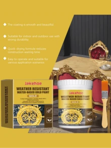 Weather Resistant Metallic Paint, Water-Based Gold Metallic Paint For Decor, Outdoor Golden Foil Paint - Yellow - View 7