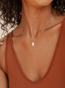 S925 Sterling Silver Personalized Letter A-Z Plate Necklace, Women DIY Jewelry, Suitable Gift For Mother's Day, Anniversary, Birthday For Mom/Girlfriend