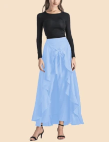 Solid Pencil Pants With Asymmetrical Ruffles Skirts Casual Overlay Pant Skirts Fashion Trousers Going Out Bottom - Màu xanh nhạt - Xem 4
