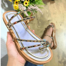 Women's Flat Luxury Rhinestone Flat Sandals 2 In 1 Bohemian Flatform Sandals White Gold Silver Black Shiny Party Launch Promotion - Emas Berwarna-warni - View 3