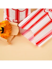 50 Pcs Red And White Popcorn Gift Bags, Plastic Glass Paper Gift Bags, OPP Packaging Bags With Simple Popcorn Style Design, Suitable For Wedding, Birthday Party Supplies, Wedding Gift Bags, Gift Packaging Bags