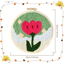 1 Set DIY Punch Needle Stickerei Starterset mit Rose, handgemachtes Bastelset beinhaltet Stickrahmen, Stoff, Zauber-Stick-Pen Set, Zuhause Malerei Deko 20x20cm/7.87x7.87inch