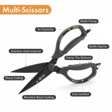 Professionelle Hochleistungsküchenschere - ergonomischer Griff, scharfe Klingen zum Schneiden von Hühnerknochen, Fleisch, Geflügel, Gemüse und mehr für den Haushalt, Nähschere für Stoff, Büroschere, Mehrzweckschere. Geschenk für Frauen. Schwarz