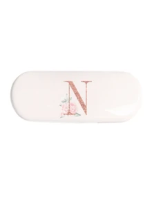 1pc Cream Solid Color Eyeglasses Case, New Minimalist Design, Portable, Waterproof And Dustproof (Small, Plastic Material) Letter Eyeglasses Hard Case - PU Leather A-Z Floral Print Eyeglasses Case - White - View 33