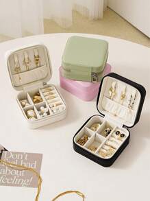 1pc Minimalist Jewelry Box, Portable PU Material Jewelry Case, Summer Travel Jewelry Storage Box, Mini Jewelry Organizer Box For Earrings, Necklaces, Rings, Jewelry Display And Storage, Large Capacity Jewelry Holder, Suitable For Earrings, Rings, Necklaces, Bracelets, Nail Art, Gifts For Mother's Day, Christmas, Halloween, Women For Women Storage Organizer Travel Essentials Back To School Dormitory Storage