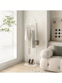 1 Pc Standalone Clothes Hanger - Vertical Space-Saving Clothes Rack For Bedroom And Living Room, Metal Frame With White Shelf, Portable Design For Easy Organization, Portable Garment Rack