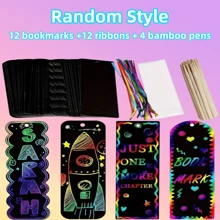 Set fai-da-te per segnalibri di arte da graffio - confezione da 12/24/36/48 segnalibri arcobaleno in carta, disegnati a mano - favori per feste creative, etichette regalo e set per la realizzazione di segnalibri