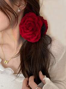 1 Stück stoffliche mehrlagige Rose Blume dekorative Haarklammer, elegantes französisches Design, geeignet für täglichen Gebrauch, Reisen, Hochzeit, Fotoshooting, Party, einfache und großzügige modische Haraccessoires, elegante Haarspange