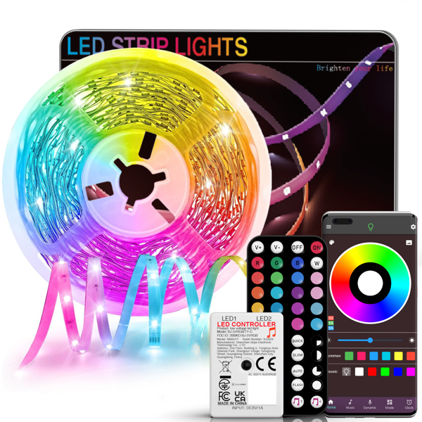 NBBUFF 3.28ft-100ft Led Strip Lights For Room Decor, Change Color In Sync With Music,With 44key Remote And App Control,With Timing Setting,USB Powered For Bedroom,Living Room,Ceiling,Game Rooms,Kitchen,Party Decor,Holiday Gifts