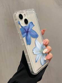 1 pièce Étui de protection pour téléphone avec coussin d'air et motif floral bleu, compatible avec 16, 15, 14, 13, 12, 11 Pro Max et séries, étanche, antichoc, anti-chute et résistant aux rayures - Multicolore - Voir 2