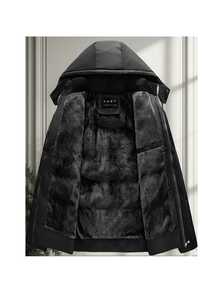 Bobojaco Waterproof Nylon Fleece Lined Jacket With Plush Lining Thermal Puffer Hooded Coat - 黑色 - 查看 7