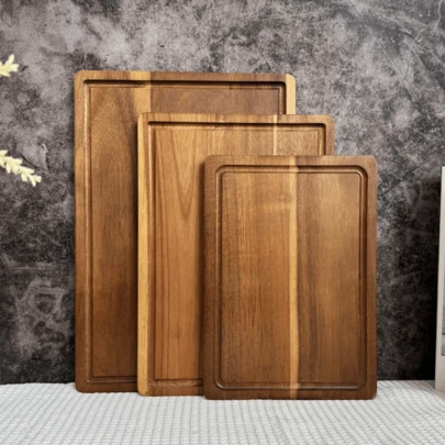 1 pieza Juego de tabla de cortar de madera, 3 tamaños (grande, mediano, pequeño), tabla de cortar acanalada de palisandro, tabla de cortar de madera multiusos para cocina, exterior, restaurante, hogar, camping