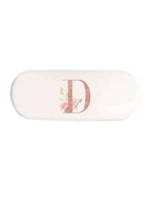 1pc Cream Solid Color Eyeglasses Case, New Minimalist Design, Portable, Waterproof And Dustproof (Small, Plastic Material) Letter Eyeglasses Hard Case - PU Leather A-Z Floral Print Eyeglasses Case - White - View 18