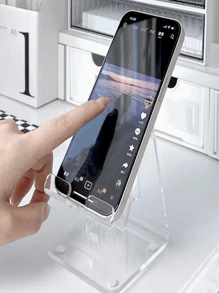2 stuks transparante acryl telefoonhouder voor op het bureau, dikkere telefoonstandaard voor thuis en op kantoor, creatieve accessoires voor in de studentenkamer, kunststof structuur, veelzijdig voor het weergeven van telefoon en tablet en tv-kijken, willekeurige kleuren