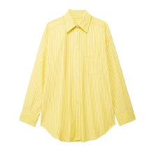 DEEKA Chemise longue ample à simple boutonnage rayée à manches longues pour femmes, printemps/été
