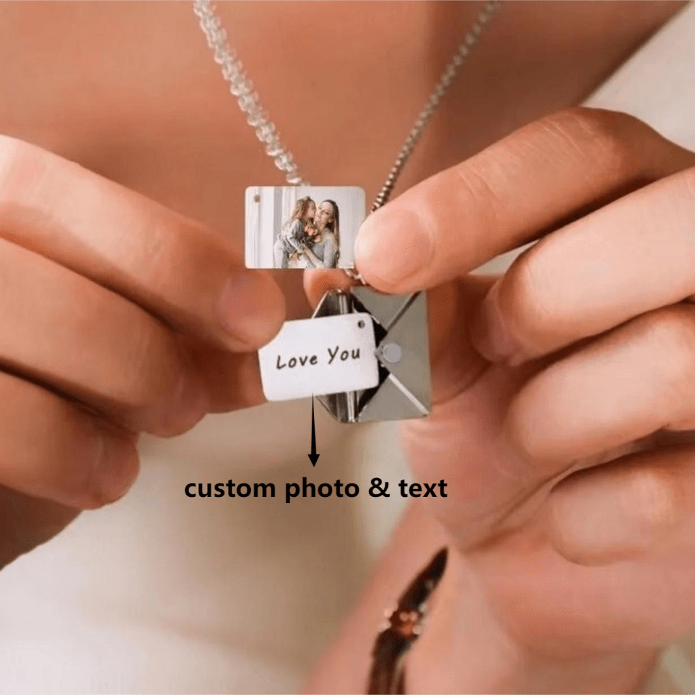 Custom Engraving Photo Locket, Sentimental Relationship Jewelry, Mail Envelope Couple Necklace, Best Friend Gift, Mom's Gift