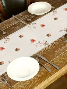 1pc Thanksgiving Squirrel Decorative Table Runner, Autumn Harvest Linen Table Runner, Plaid Pumpkin Table Runner, Squirrel Table Runner, 1 Table Runner, 4 Placemats, 1 Cushion Cover, 3 Product Options, Seasonal Home Decor Indoor/Outdoor Party Supplies, Autumn Decor, Thanksgiving Decor, Room Decor - Multicolor - View 3