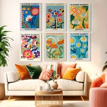 6pcs Canvas Poster, Modern Art, Flower Market Wall Art Print, Brasilia Athens Paris Copenhagen Lisbon Art Poster Decoration, Ideal Gift For Bedroom, Decor Wall Art, Wall Decor, Fall Decor, Wall Decor, Room Decor, Room Decoration, No Frame