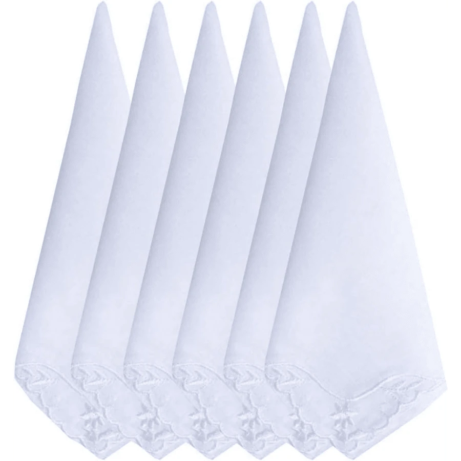 Local Delivery- Ladies Embroidery Cotton White Handkerchiefs Lace Wedding Hankies - B-6pcs - View 1