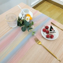 1pc Rainbow Gradient Tulle Fabric Roll - 1/2/3 Meters, Pastel Ombre Design For Birthday Party Backdrops, Table Decorations, Gift Wrapping & DIY Crafts, Machine Washable, Birthday Party Decorations, Soft Texture - Rainbow - View 6