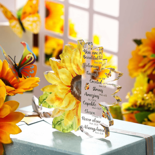 1Pc Acrylic Christian Gifts For Women Men Verses Religious Gifts Sunflower Religious Scripture Gifts Appreciation Gifts Faith Inspirational Gift For Friends Teacher Student