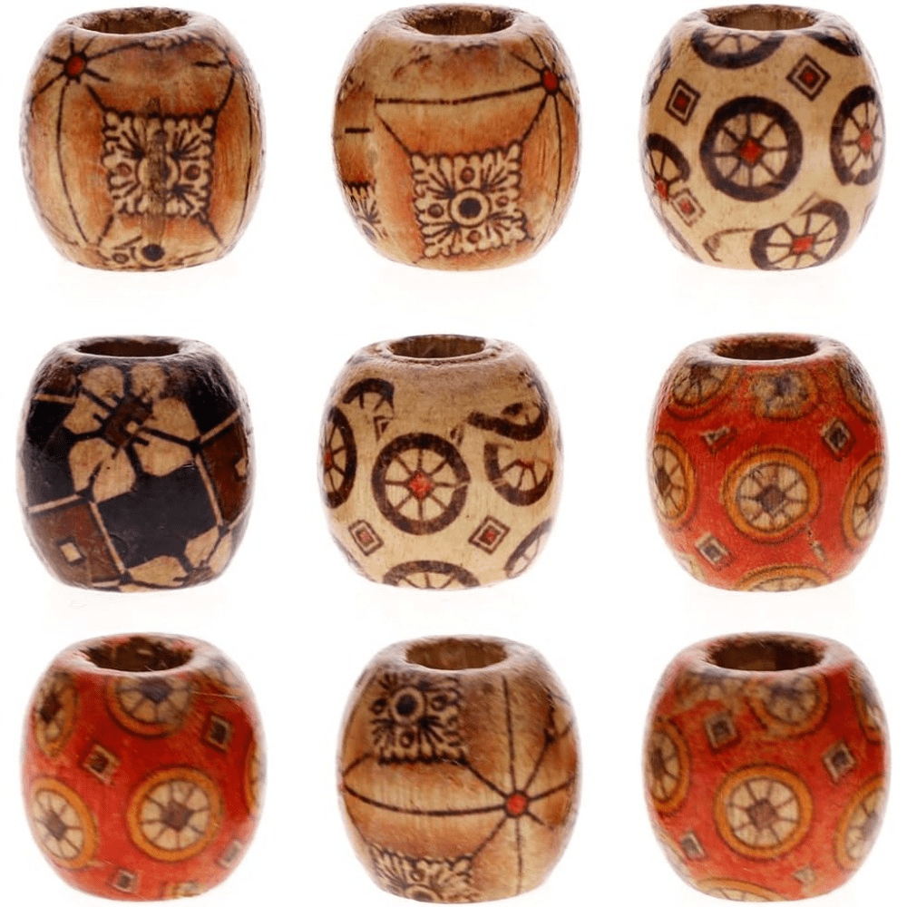 100pcs 12mm Mixed Pattern Wooden Beads - Suitable For DIY Jewelry And Hair Braiding, Lightweight Spacer Beads, 5mm Hole Diameter