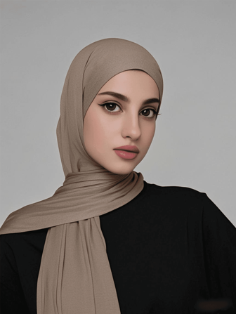 1 pieza Bufanda casual elegante y clásica de unicolor con flecos para mujer, hecha de tela de punto premium tipo jersey, adecuada para la vida diaria, viajes y ocasiones para vestir