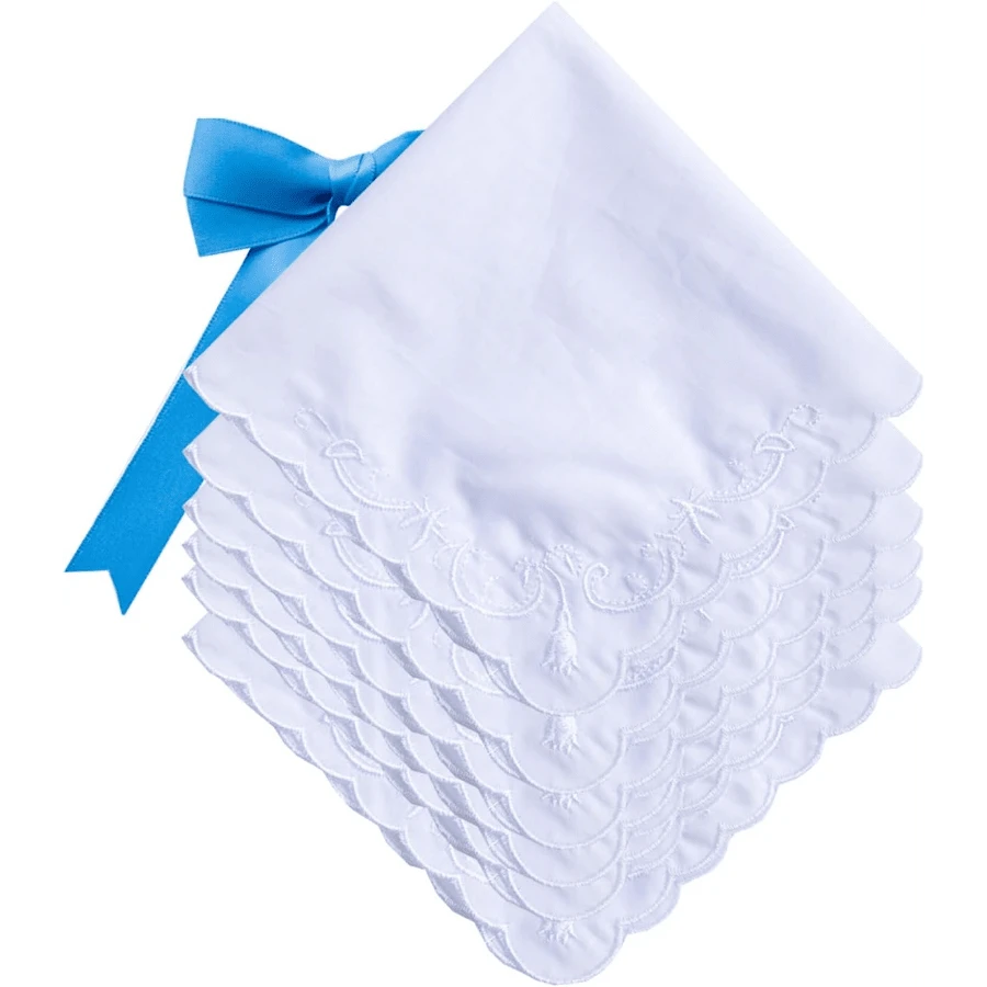 Local Delivery- Ladies Embroidery Cotton White Handkerchiefs Lace Wedding Hankies - F03-6pcs - View 1