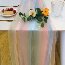 1pc Rainbow Gradient Tulle Fabric Roll - 1/2/3 Meters, Pastel Ombre Design For Birthday Party Backdrops, Table Decorations, Gift Wrapping & DIY Crafts, Machine Washable, Birthday Party Decorations, Soft Texture - Rainbow - View 15