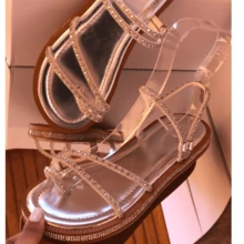 Women's Flat Luxury Rhinestone Flat Sandals 2 In 1 Bohemian Flatform Sandals White Gold Silver Black Shiny Party Launch Promotion - 銀牌 銀牌 - 查看 9