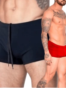 Kit 2 Adult Men's Swim Trunks Summer Beachwear With UV50+ Sun Protection P.FB - 黑/紅 - 查看 1