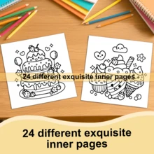 GDTME 1 Livre de coloriage mignon de nourriture, convient aux enfants et aux adultes, 24 pages, couverture souple, activité familiale relaxante et amusante, illustrations adorables de desserts et de restauration rapide, idéal pour l'interaction parent-enfant et la coloration immersive, style artisanal mignon de fille, mariage - voiture de dessin animé - Voir 8