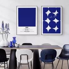 1 pieza Pintura abstracta geométrica minimalista estilo nórdico en color azul Klein para decoración de sala de estar en lienzo, con opción de marco