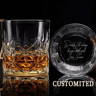 כוס ויסקי רוק אישית, מתנה ליום האב לבעל, לאבא ולעצמו, הודעה בכתב יד בתחתית