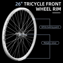 Local Delivery- Bicycle Wheels Rim For 3 Wheels Bike, Tricycle Left Wheels 26", Not Suitable For Bicycles, Tire Rims Replacement, Double Wall Alloy Rim, 36x13G Silver Spoke, Aluminum Alloy