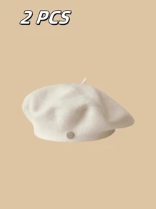 2顶/套 复古柔软透气弹力贝雷帽，百搭韩版贝雷帽，轻便女士画家帽，纯色贝雷帽，秋冬时尚配饰 - 彩色 - 查看 20