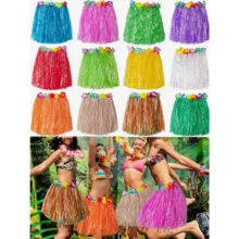 5pcs Hawaiian Style Grass Skirt Costume Set - Colorful Polyester Hula Skirts With Floral Headbands & Bracelets, Women'S Party Attire For Luau Or Beach Party, Beach Party Attire | Vibrant Skirt Set | Durable Polyester, Beach Accessories - Multicolor - View 2