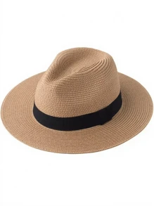 1 pièce Chapeau de paille panama à large bord unisexe, chapeau de plage, chapeau de soleil, chapeau habillé, chapeau fedora