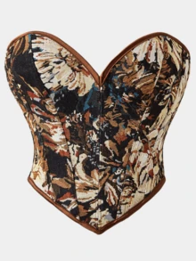 Women's Vintage Strapless Tank Top, Corset Style Fitted Waist Slimming Sexy Top, Suitable For Party, Valentine's Day, Holiday Occasions - Brown - View 2