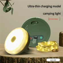 1 Piece Multi-Functional Warm Light/Color Light/Stepless Dimming Ultra-Thin Rechargeable Camping Light Outdoor-Style Plastic Material Circular Light Emitter With Attached String Lights Featuring SOS Mode And Timing Function USB Rechargeable Camping Light Set Suitable For Outdoor Camping And Nighttime Lighting Scenarios