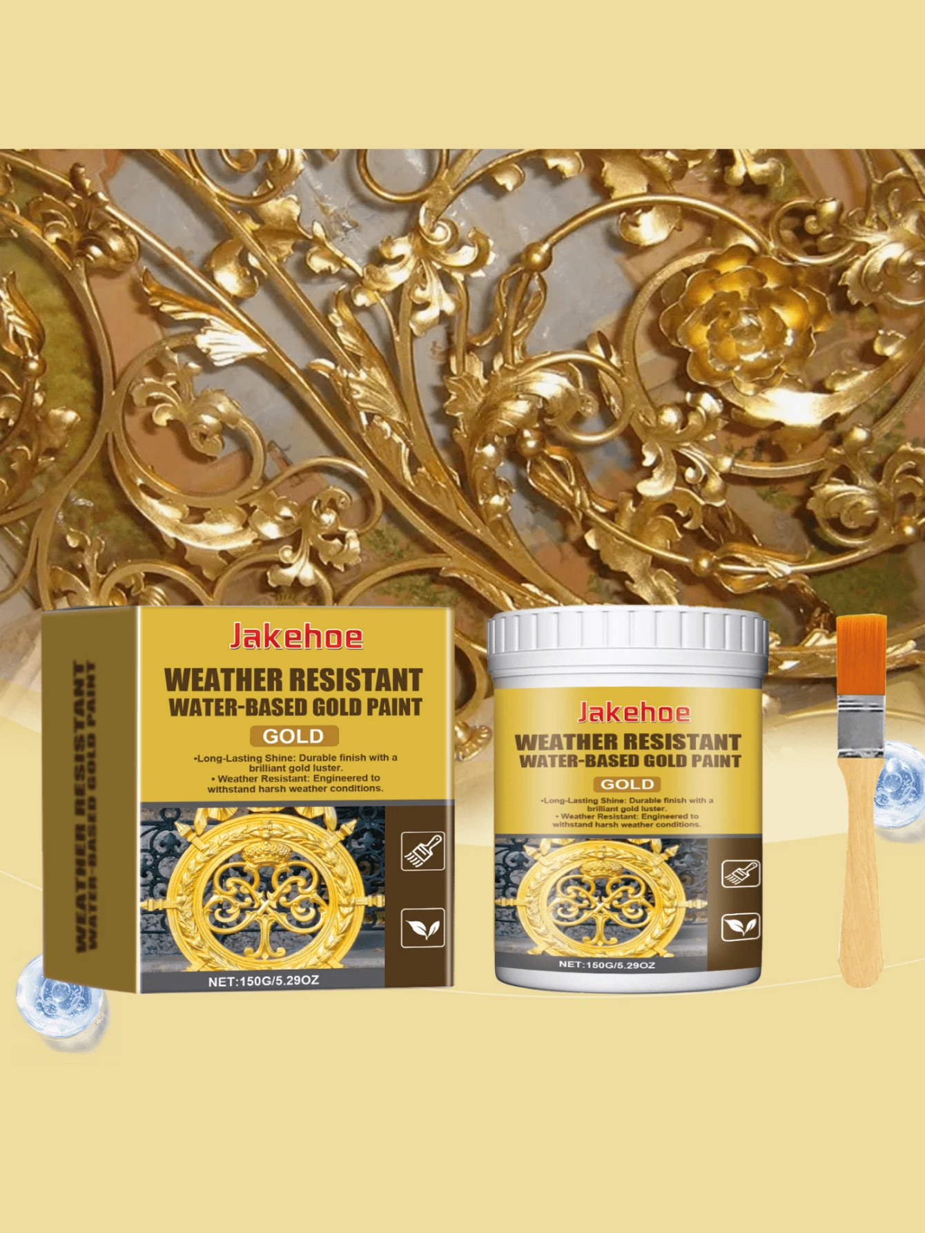 Weather Resistant Metallic Paint, Water-Based Gold Metallic Paint For Decor, Outdoor Golden Foil Paint - Yellow - View 1