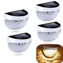 2/4/6 件装太阳能围栏灯、太阳能甲板灯、太阳能壁灯、太阳能防水壁挂式户外围栏灯、白色 LED 灯，适用于花园、家居、露台、庭院、车库、露营、楼梯照明、生日、万圣节、圣诞节派对装饰礼品（白色 - 白光） - 白色-暖光 - 查看 13