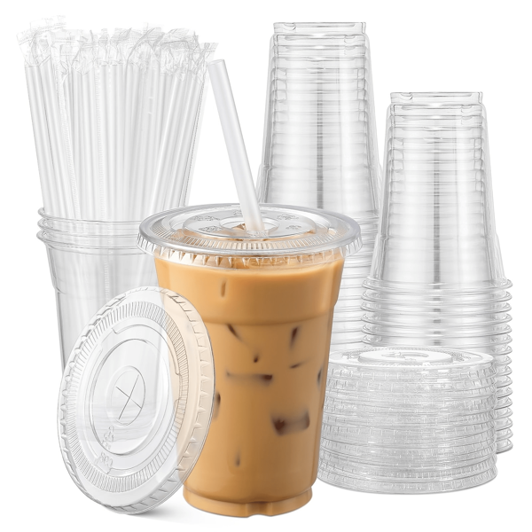 26pcs Set 16 Ounces Clear Plastic Cups With Lids, Sturdy Iced Coffee Cups With Lids, Iced Coffee Cups, Coffee Cups Smoothie Cups For Cold Drinks