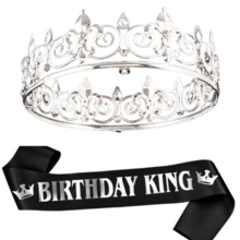 2 件套生日国王皇冠和绶带，男女皇家国王皇冠派对装饰舞会生日礼物男士国王选美皇冠，圣诞节男女