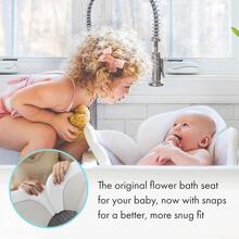 INS Nordic Home 1 pièce Tapis de bain en forme de fleur à 4 pétales avec feuille à bouton-pression, convient aux nouveau-nés de 0 à 6 mois et plus, tapis de bain pour bébé lavable en machine